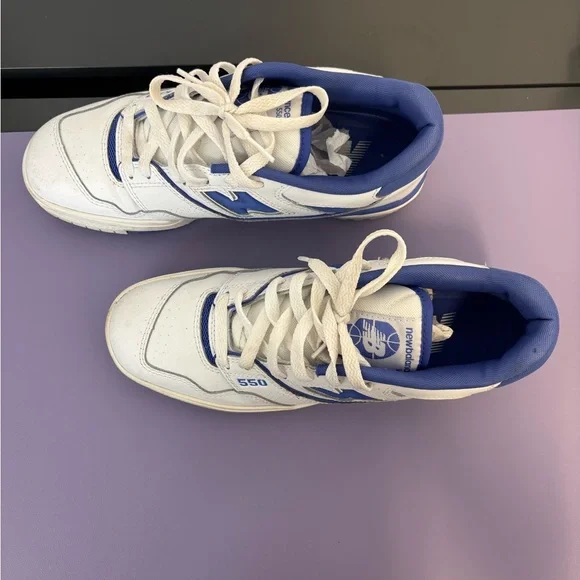 New Balance 550 White and Purple Sneakers - Picture 2 of 8